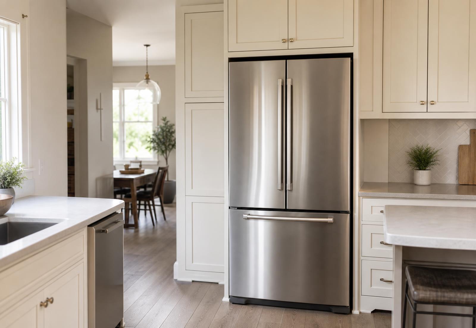 Modern kitchen with stainless steel refrigerator in a Chicago area home